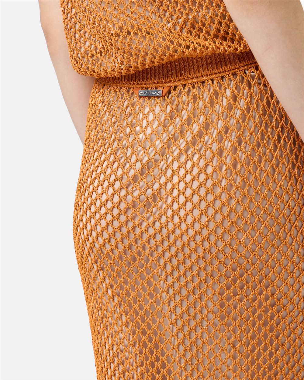 Carrot Cotton Nylon Mesh Perforated Skirt with Metallic Details - Iceberg - Official Website