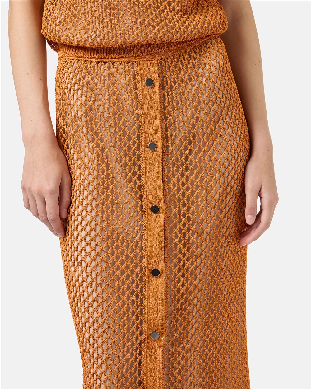 Carrot Cotton Nylon Mesh Perforated Skirt with Metallic Details - Iceberg - Official Website