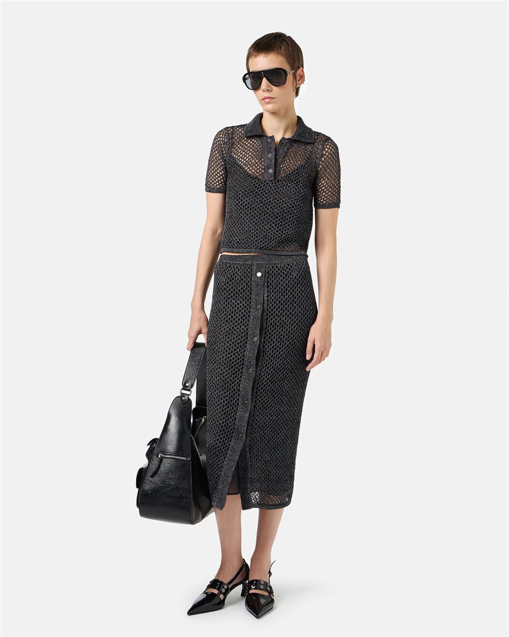 Black mesh skirt in a cotton nylon blend with metallic details - Iceberg - Official Website