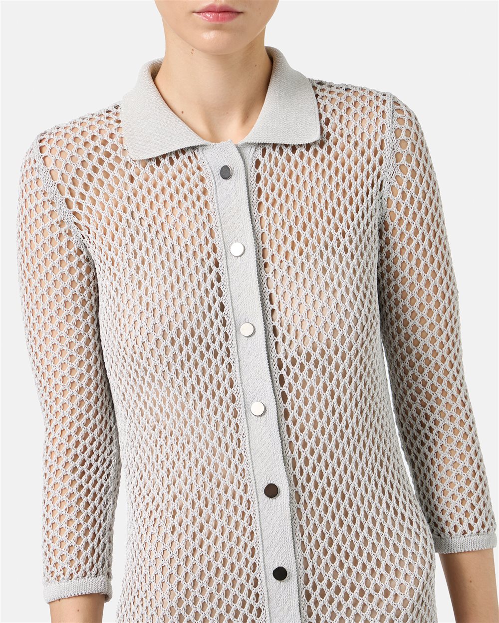 Light Grey Openwork Knit Polo Neck Dress - Iceberg - Official Website