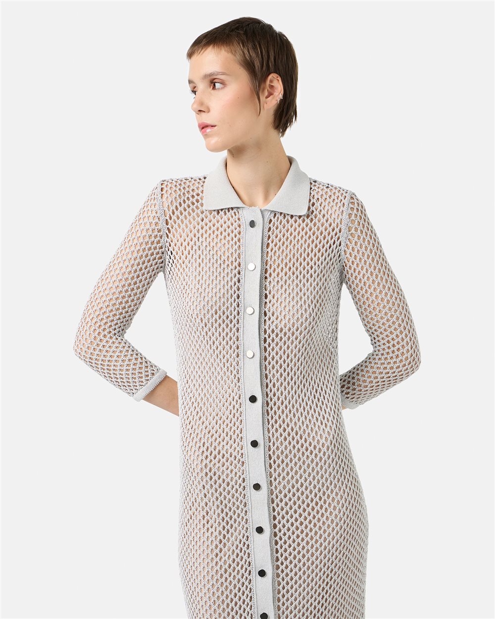 Light Grey Openwork Knit Polo Neck Dress - Iceberg - Official Website