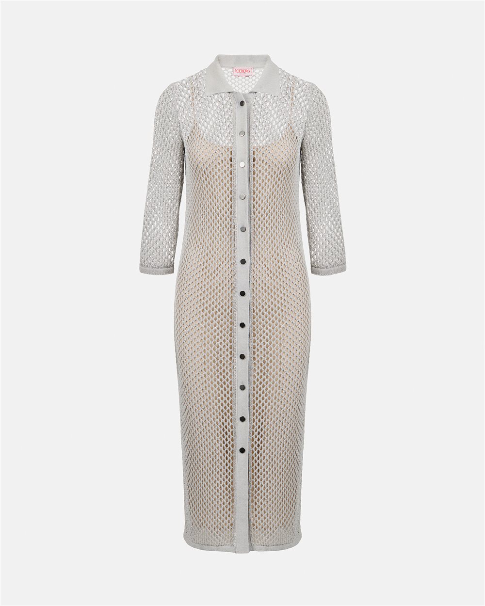 Light Grey Openwork Knit Polo Neck Dress - Iceberg - Official Website