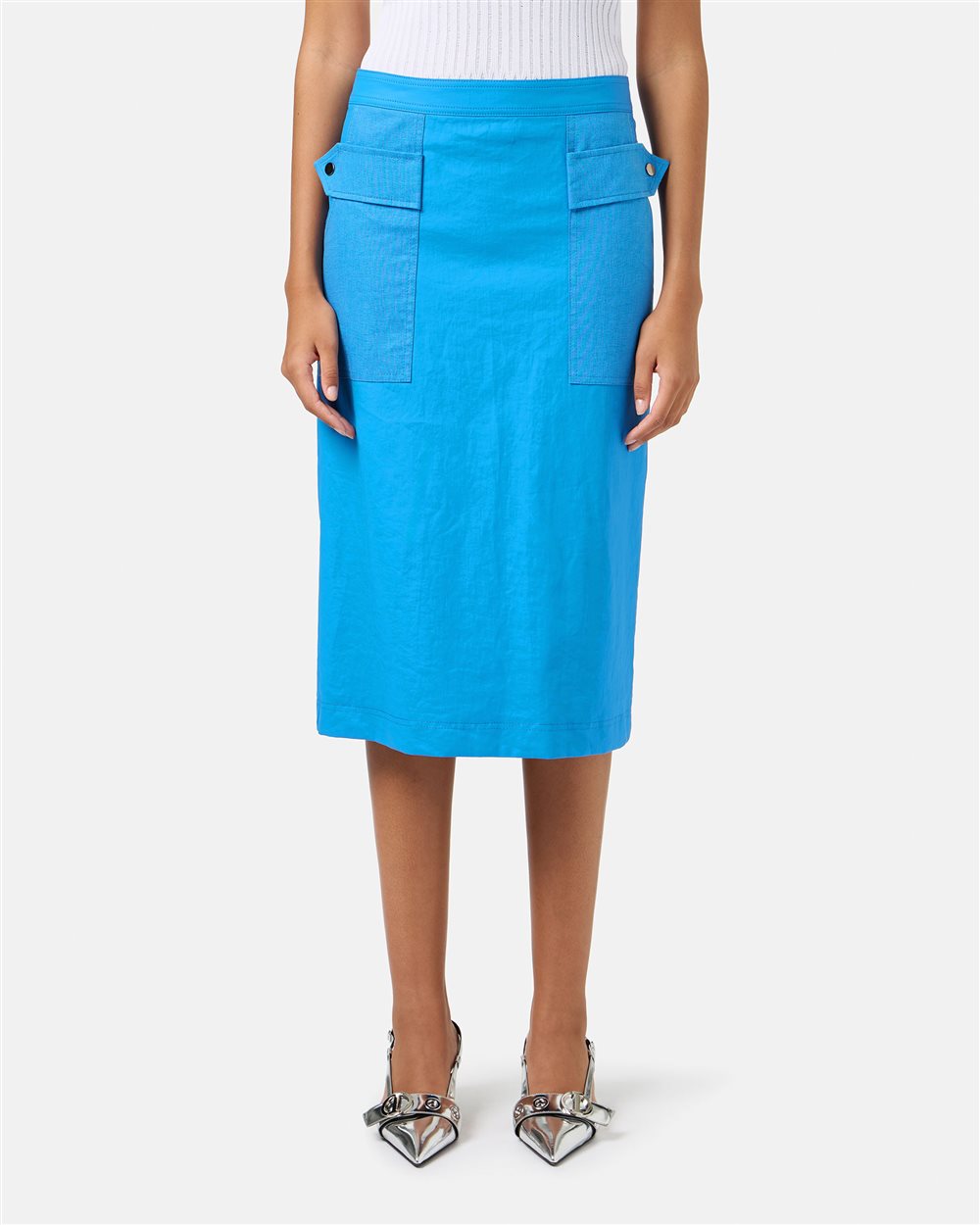 Gonna tubino regular fit in lino blu sky - Iceberg - Official Website