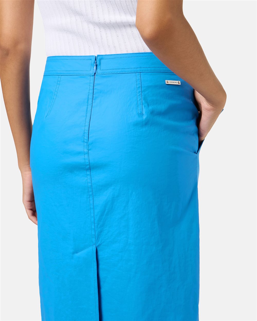 Gonna tubino regular fit in lino blu sky - Iceberg - Official Website