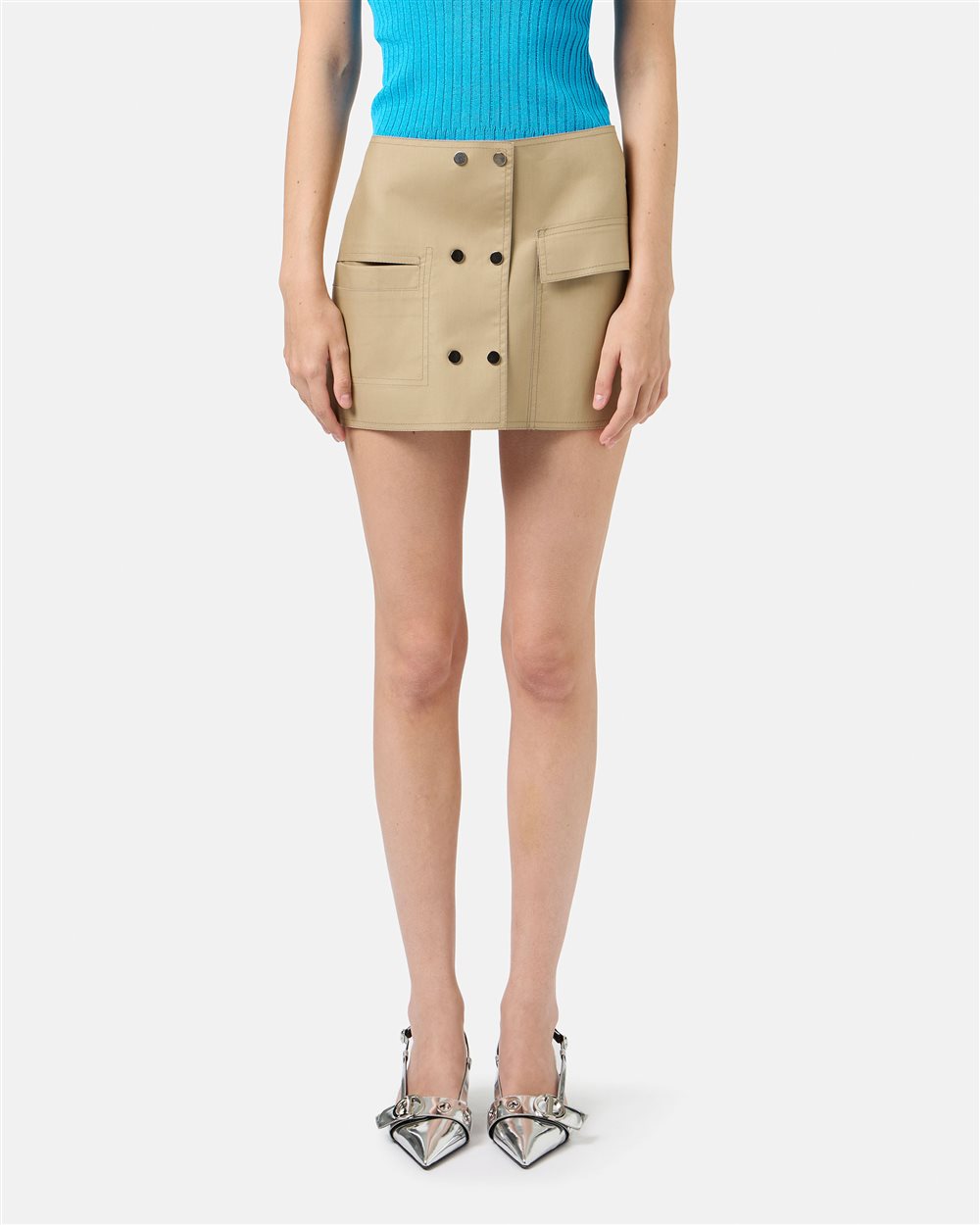 Beige and Turquoise Reversible Mini Shape Skirt - Iceberg - Official Website
