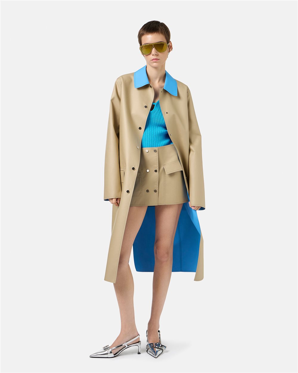 Beige and Turquoise Reversible Mini Shape Skirt - Iceberg - Official Website