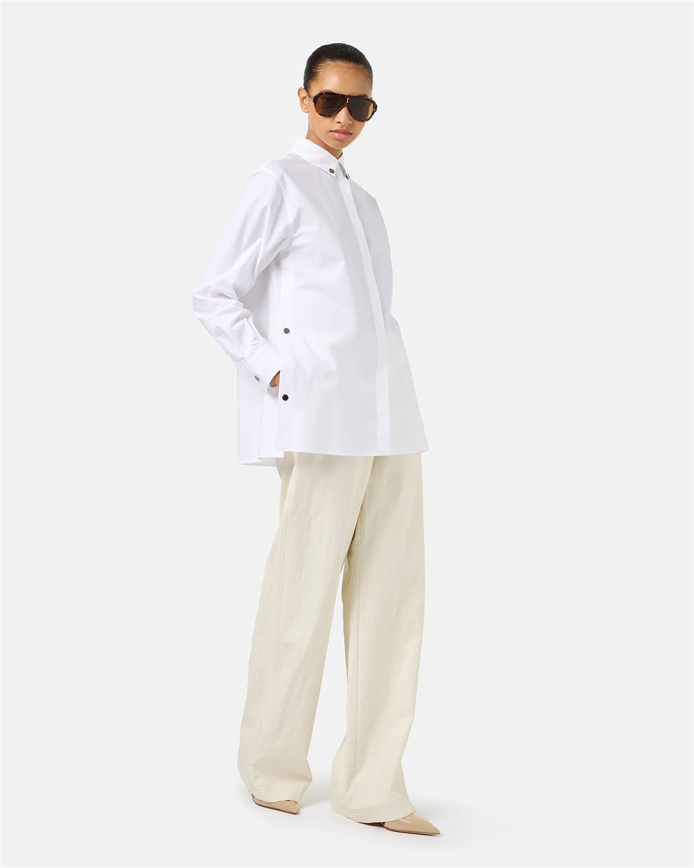 White Regular Fit Shirt in Cotton Parachute Canvas - Iceberg - Official Website