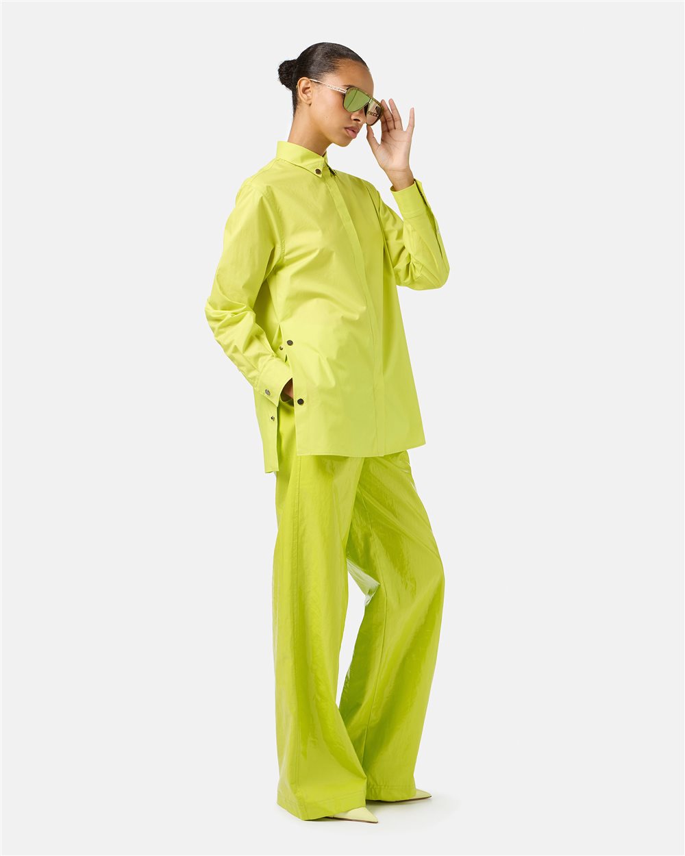 Lime Yellow Regular Fit Shirt in Cotton Parachute Canvas - Iceberg - Official Website