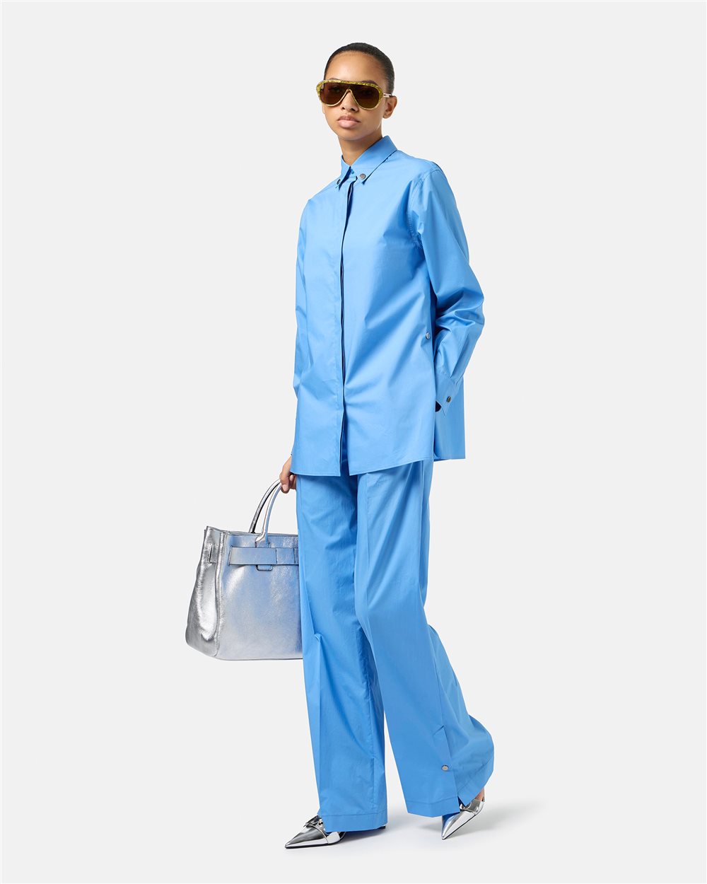 Regular Fit Sky Blue Shirt in Cotton Parachute Canvas - Iceberg - Official Website