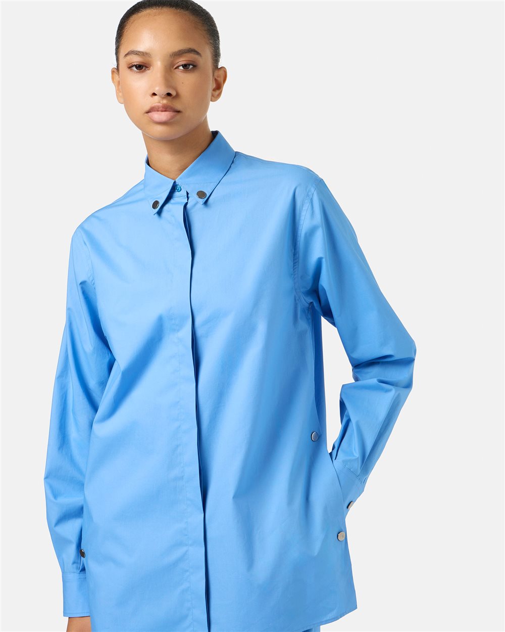 Regular Fit Sky Blue Shirt in Cotton Parachute Canvas - Iceberg - Official Website
