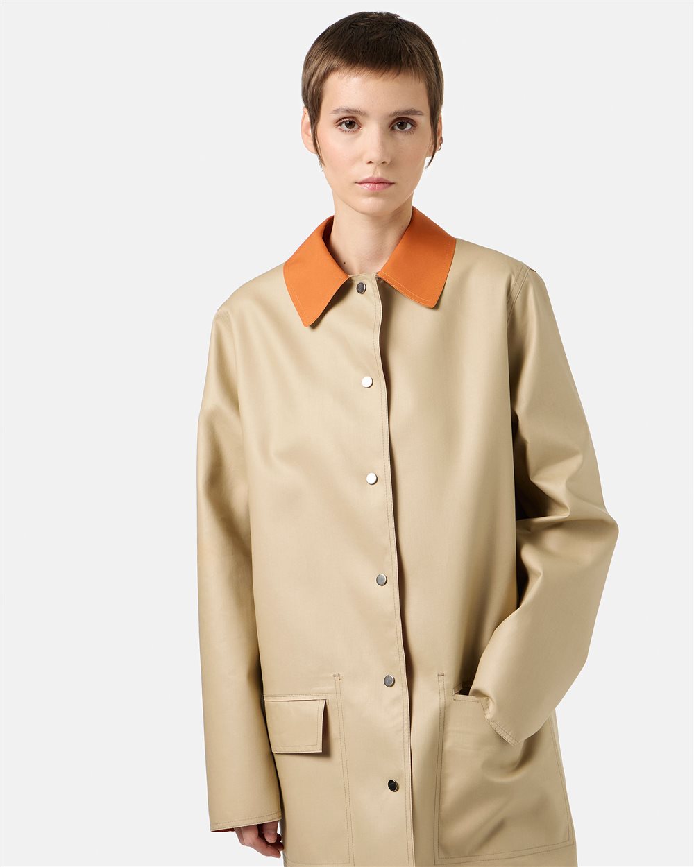 Beige and Orange Reversible Fashion Style Coat - Iceberg - Official Website