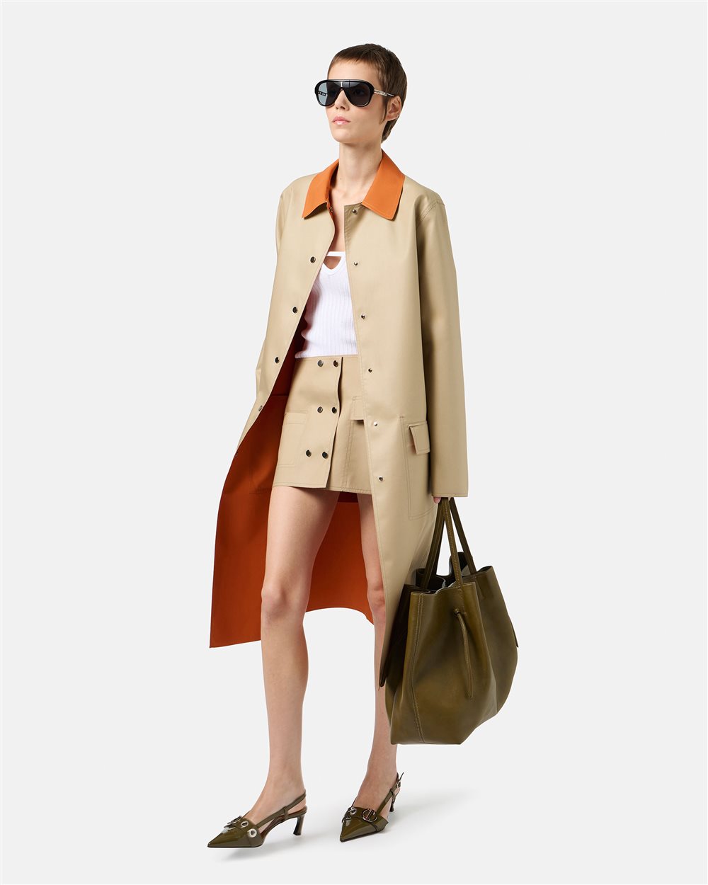 Beige and Orange Reversible Fashion Style Coat - Iceberg - Official Website