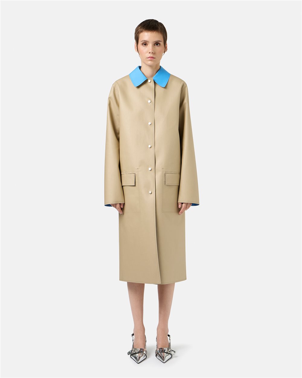 Beige and Turquoise Reversible Fashion Style Coat - Iceberg - Official Website