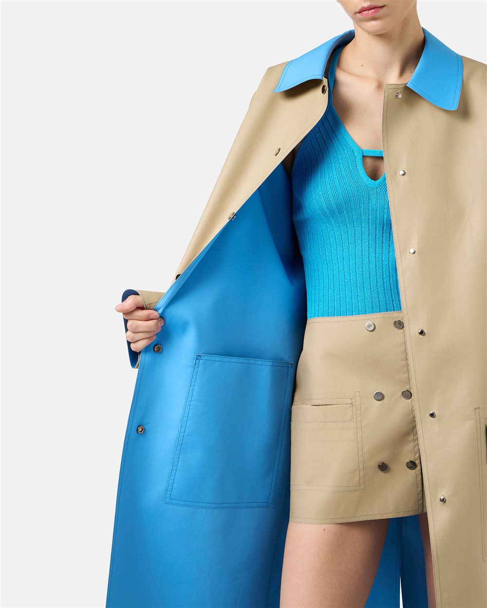 Beige and Turquoise Reversible Fashion Style Coat - Iceberg - Official Website