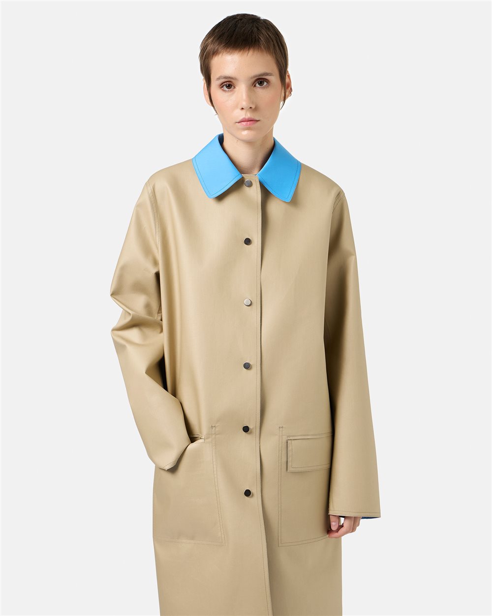 Beige and Turquoise Reversible Fashion Style Coat - Iceberg - Official Website