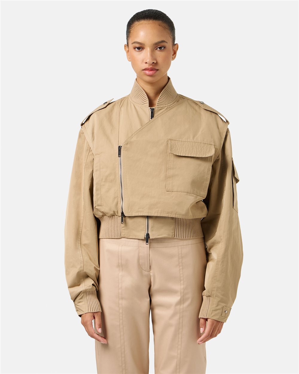 Camel Nylon Cropped Fit Jacket - Iceberg - Official Website