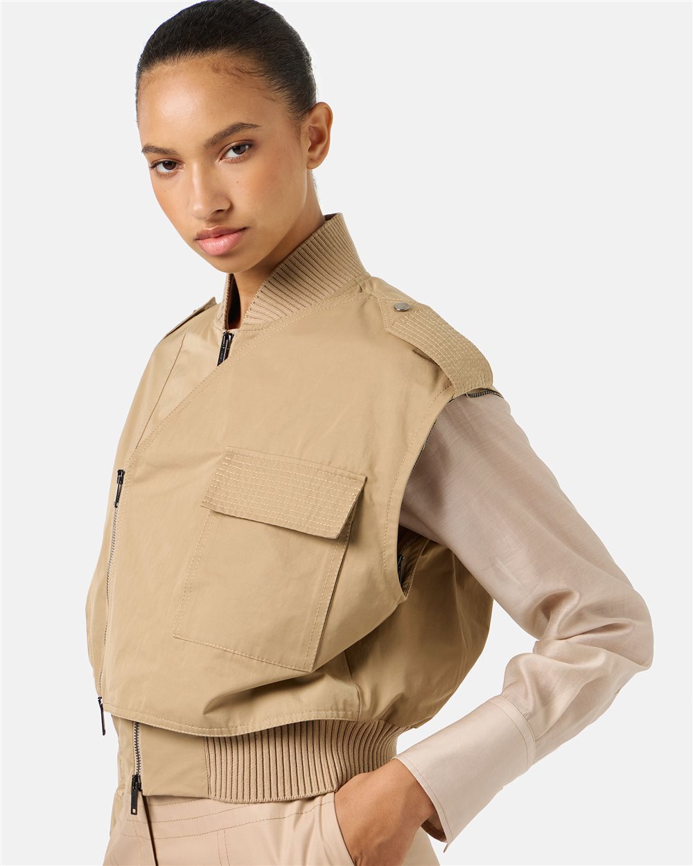 Camel Nylon Cropped Fit Jacket - Iceberg - Official Website