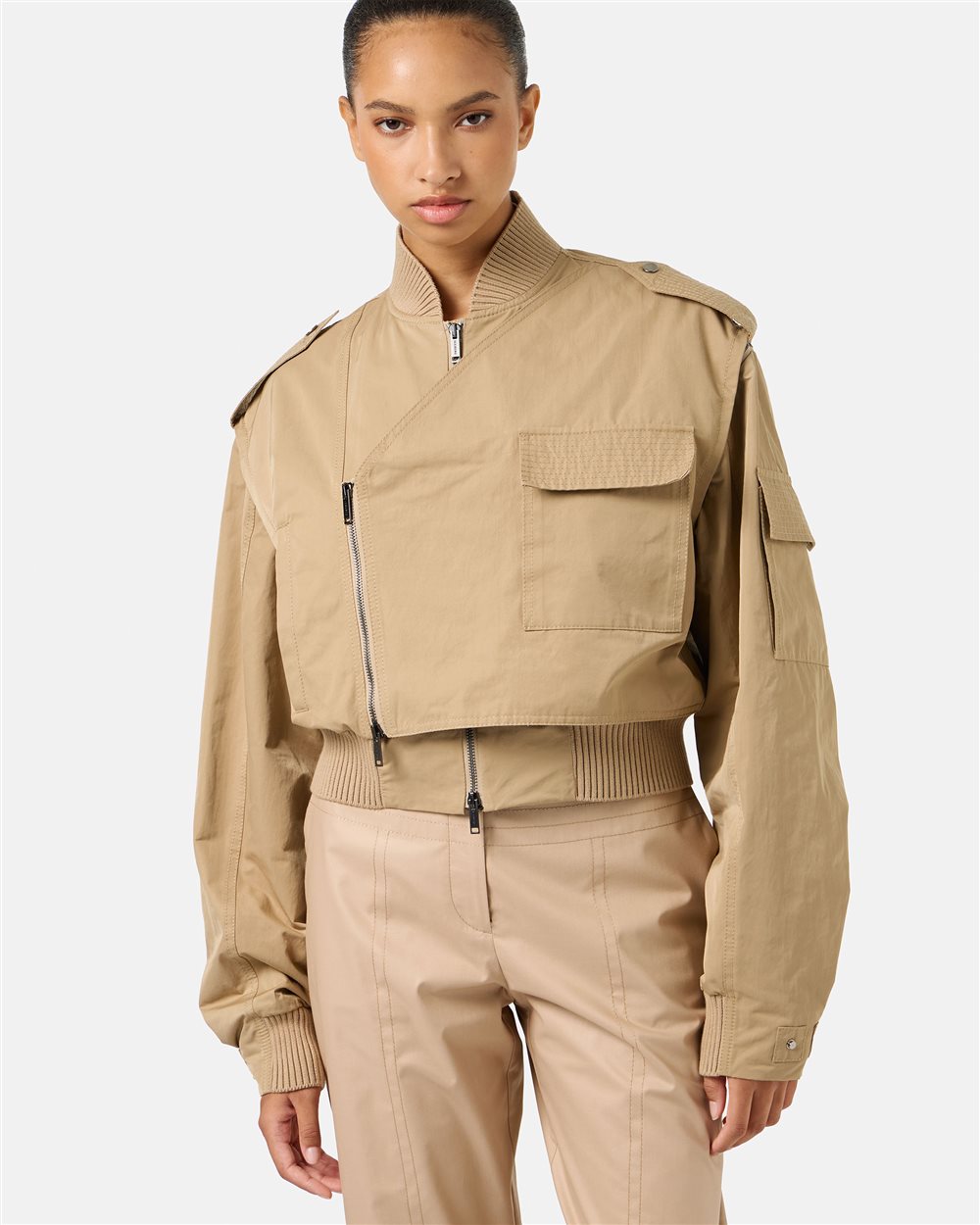 Camel Nylon Cropped Fit Jacket - Iceberg - Official Website