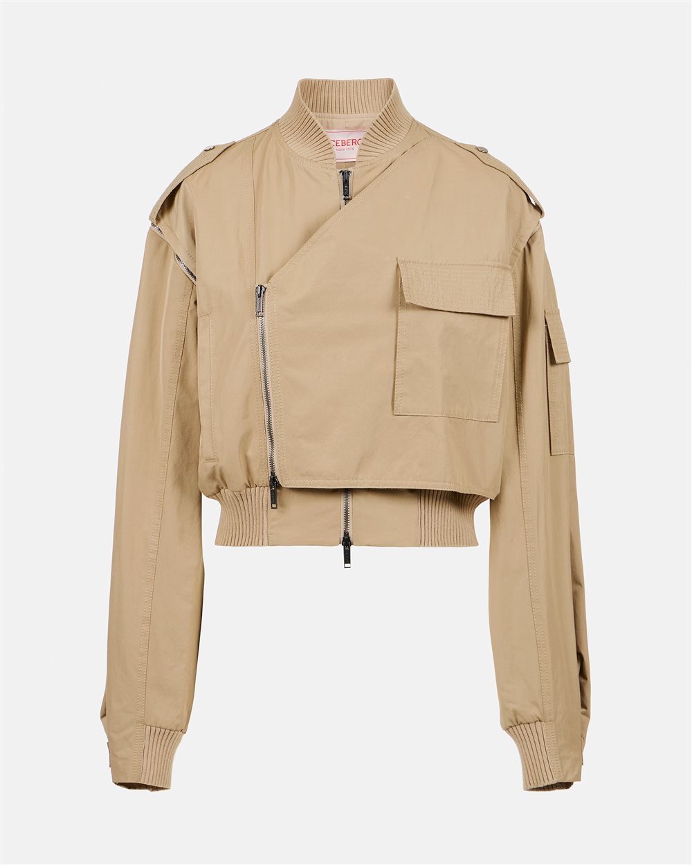 Camel Nylon Cropped Fit Jacket - Iceberg - Official Website