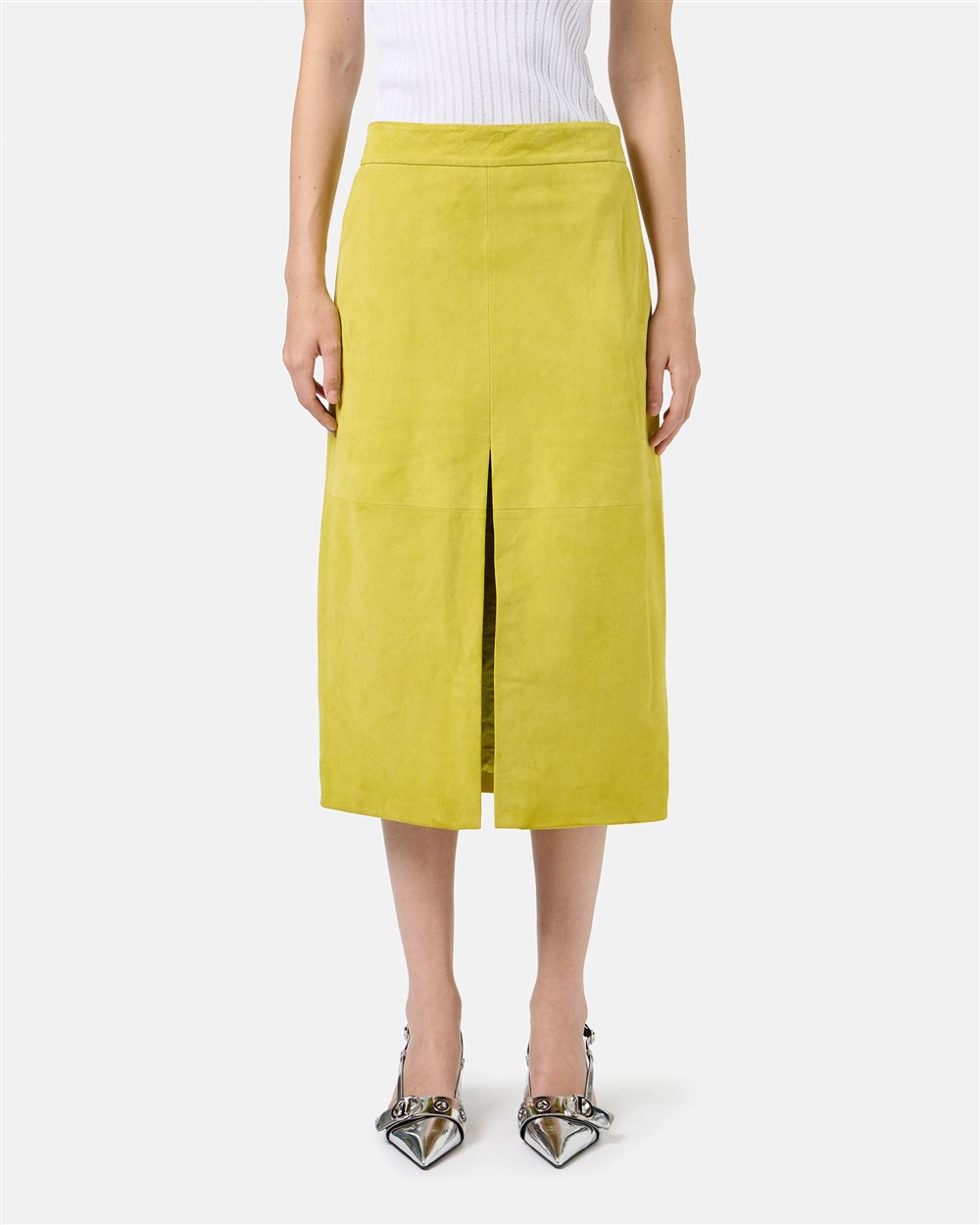 Lime Yellow Suede Pencil Skirt with Front Slit - Iceberg - Official Website