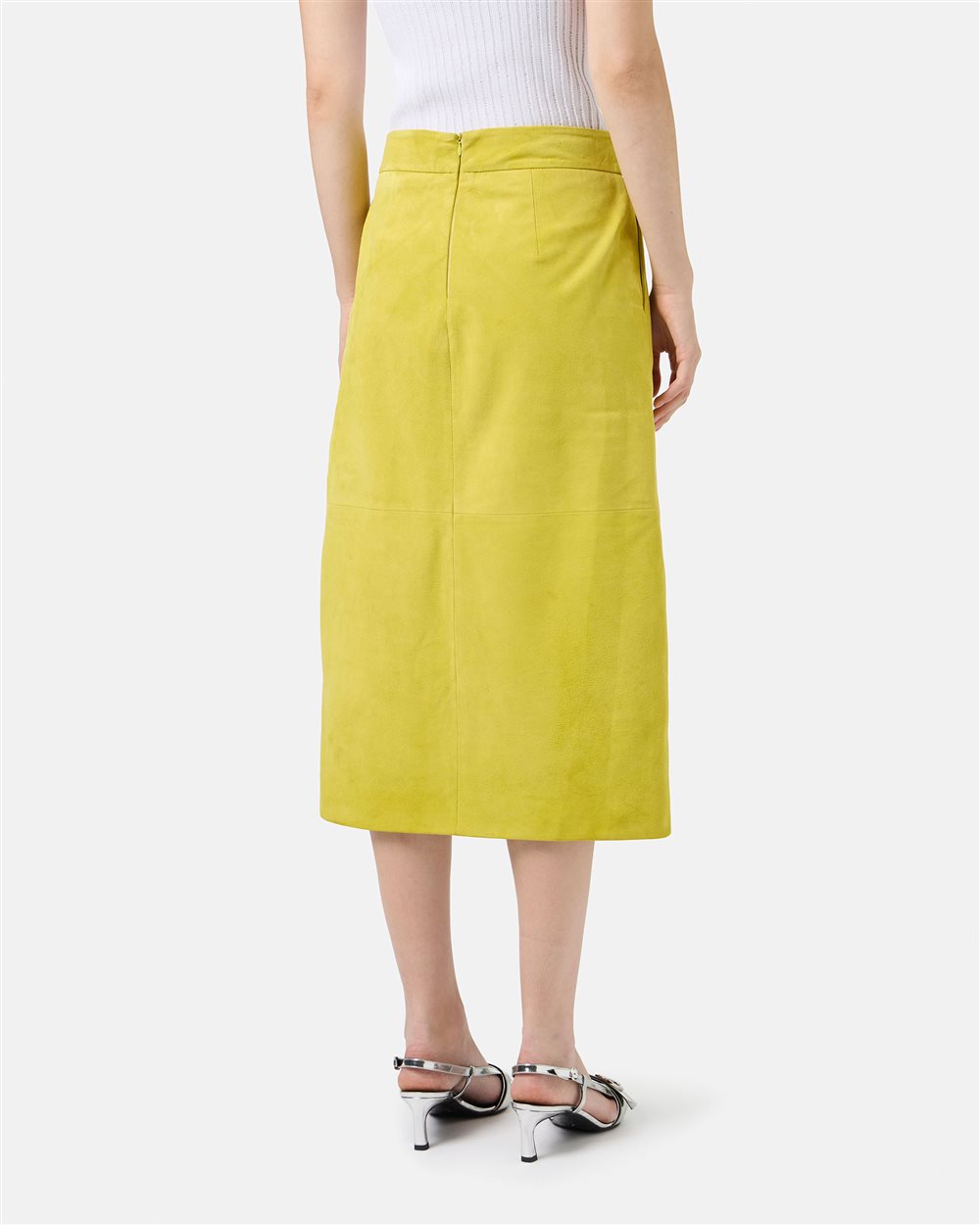 Lime Yellow Suede Pencil Skirt with Front Slit - Iceberg - Official Website