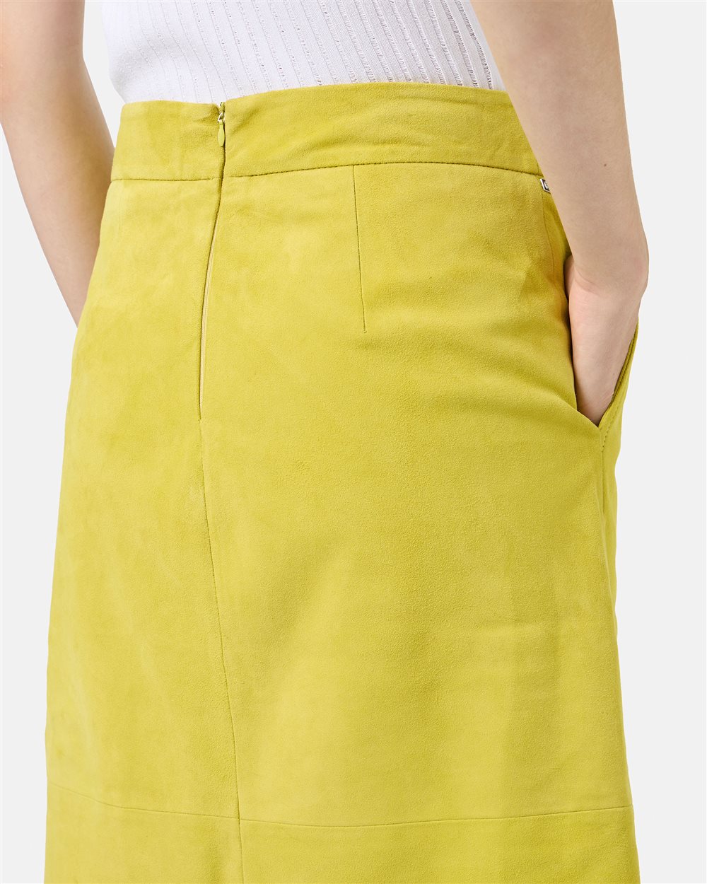 Lime Yellow Suede Pencil Skirt with Front Slit - Iceberg - Official Website