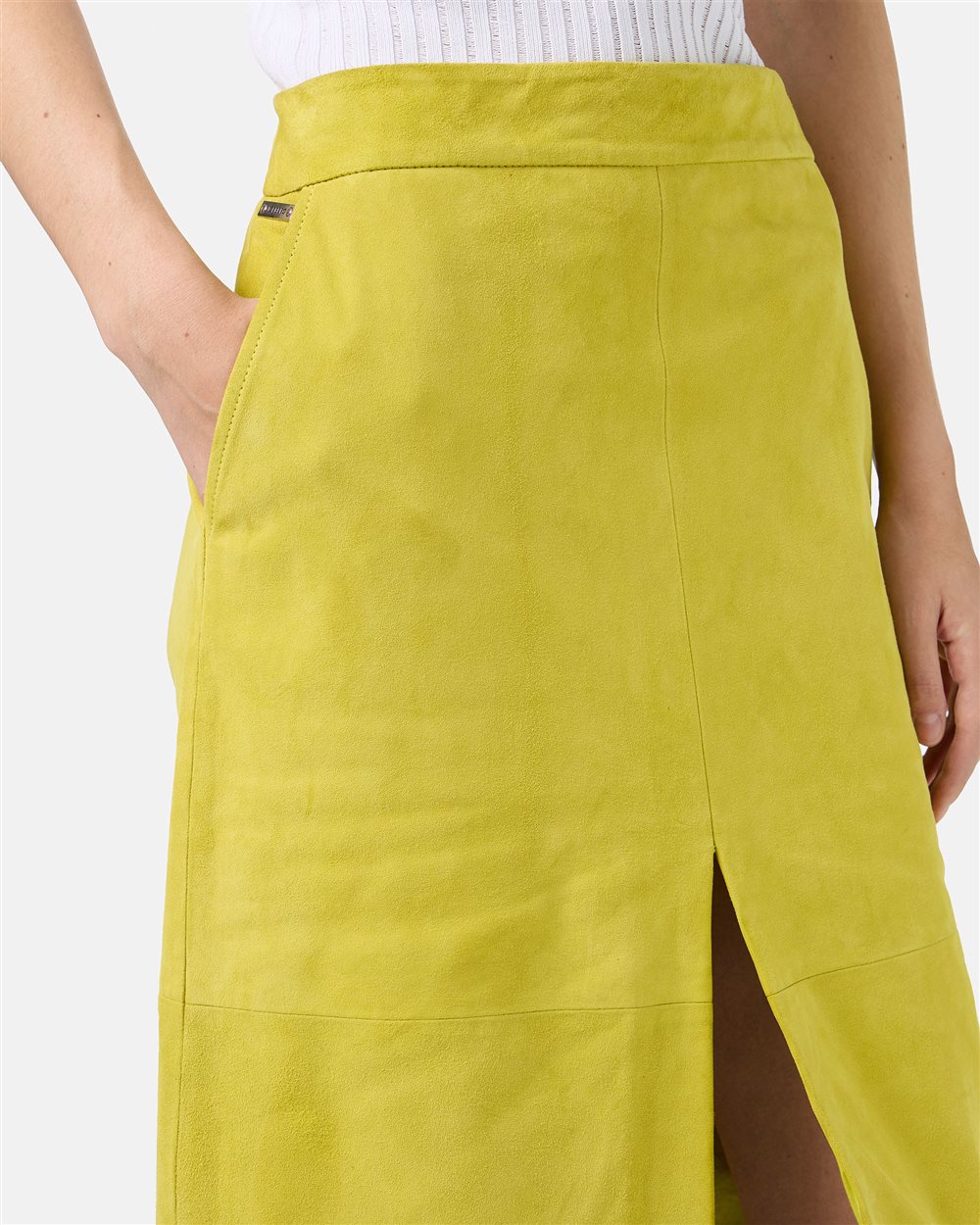 Lime Yellow Suede Pencil Skirt with Front Slit - Iceberg - Official Website