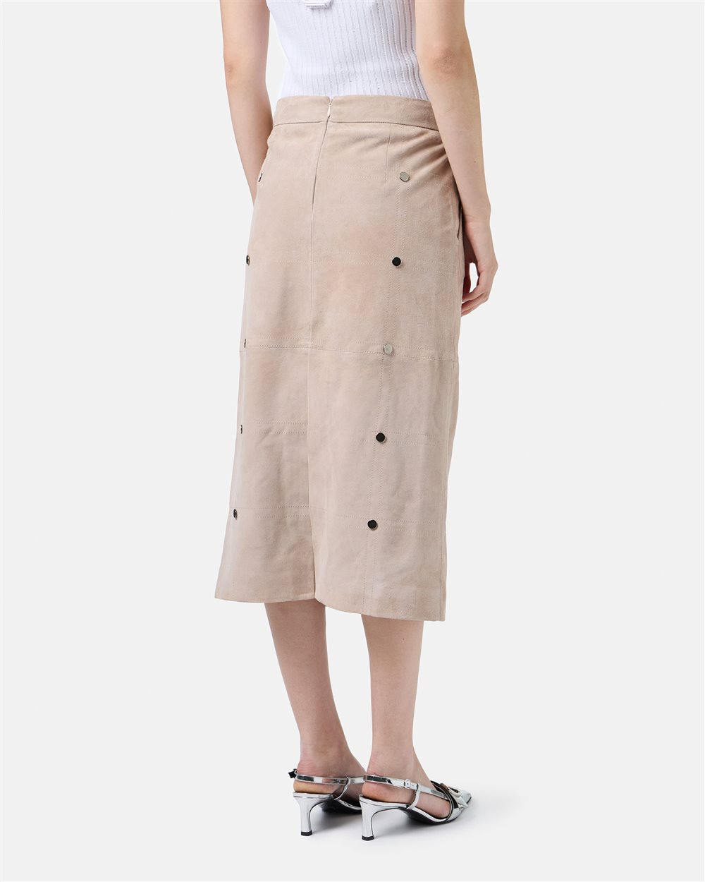 Ecru Suede Pencil Skirt with Checkerboard Embroidery - Iceberg - Official Website