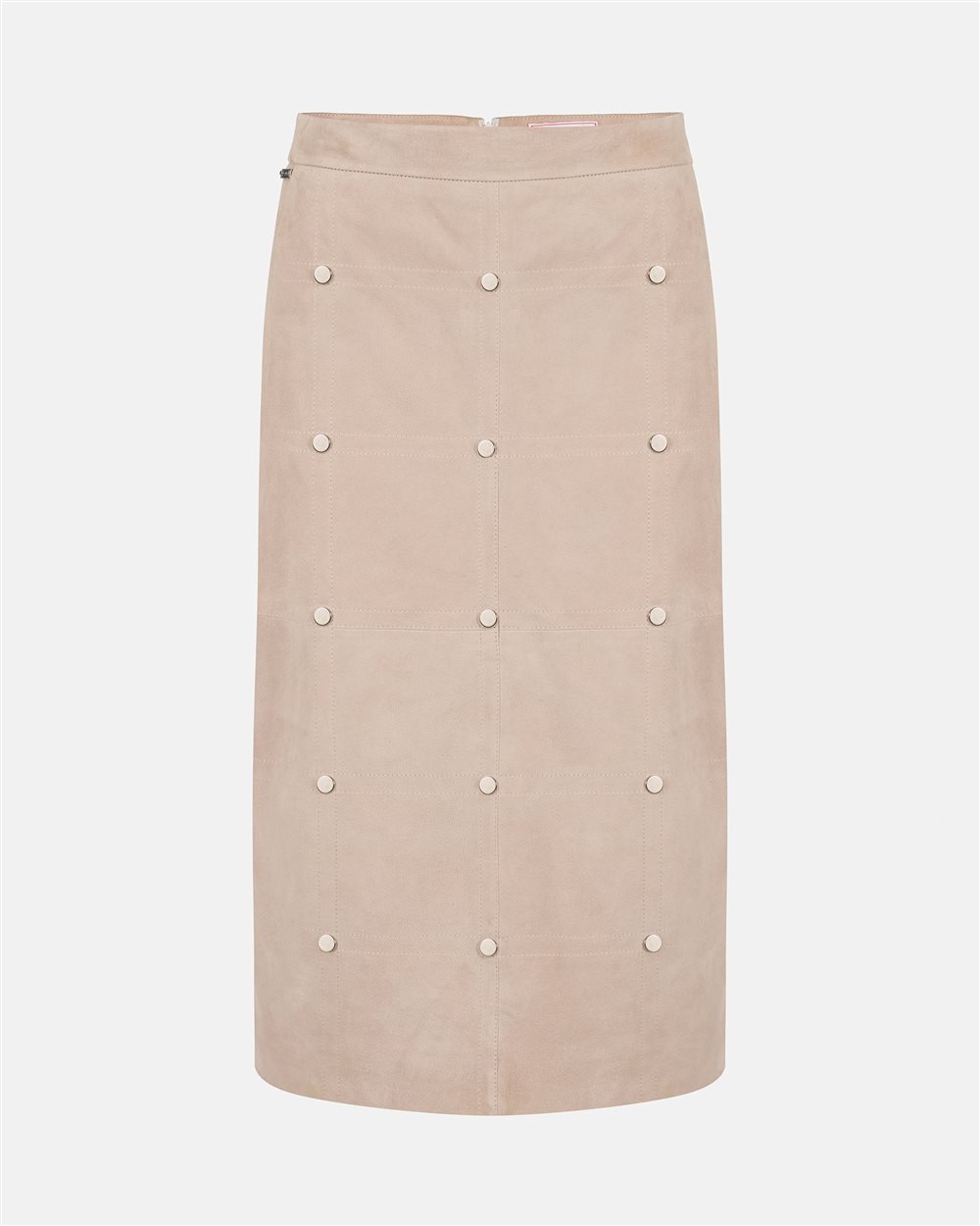 Ecru Suede Pencil Skirt with Checkerboard Embroidery - Iceberg - Official Website