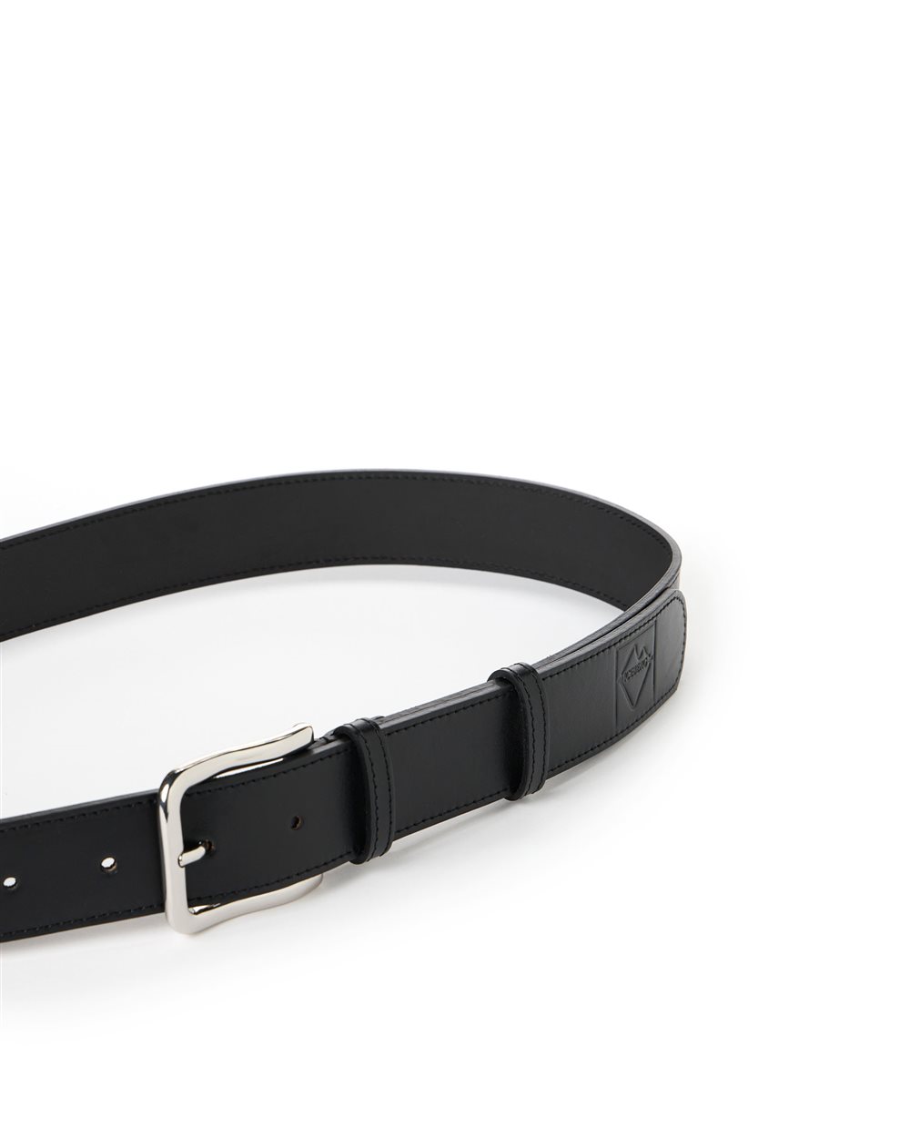 Black nappa belt with debossed logo detail and nickel-colored buckle - Iceberg - Official Website