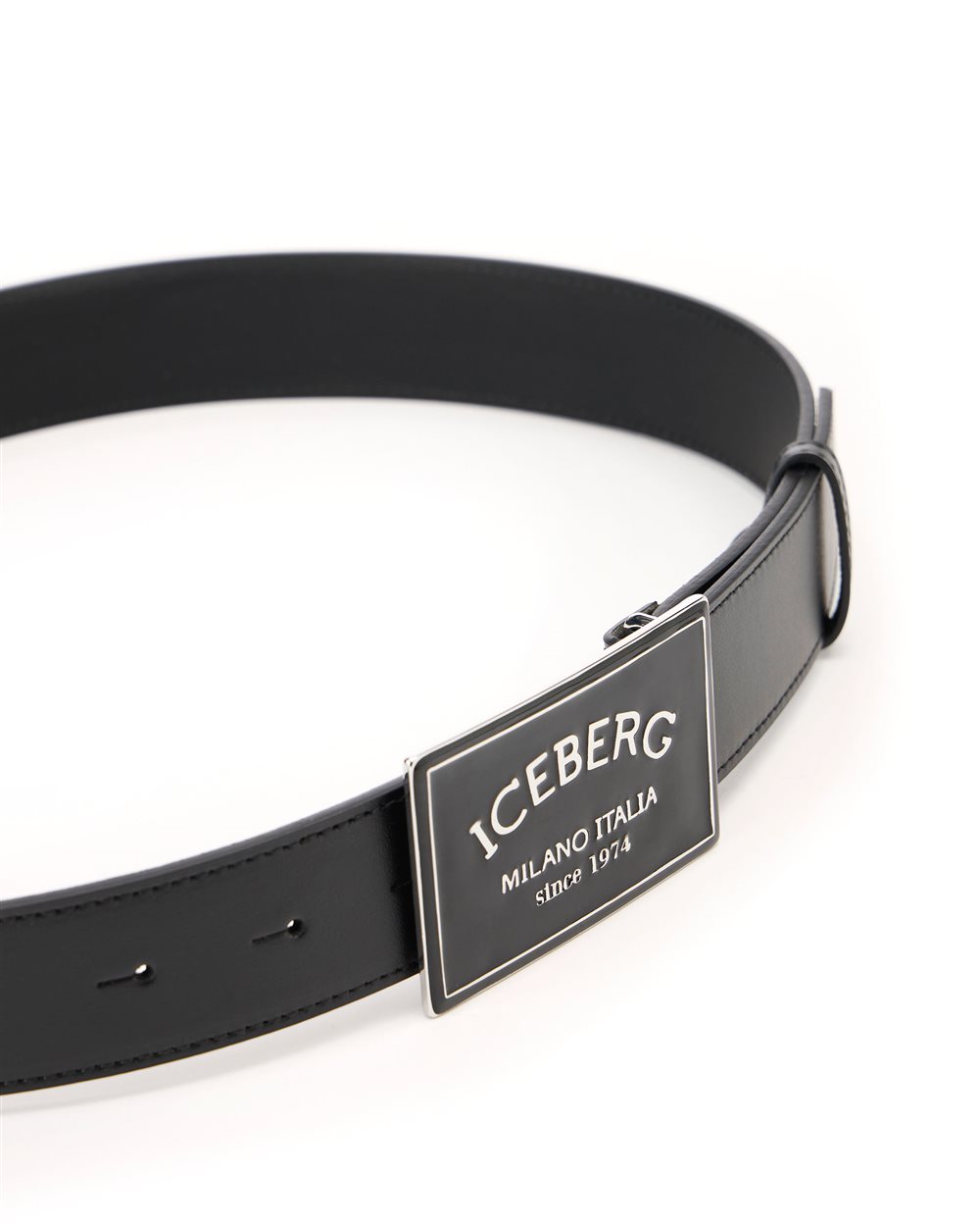 Black Carry Over nappa leather belt with shiny buckle Iceberg Milano Italia - Iceberg - Official Website