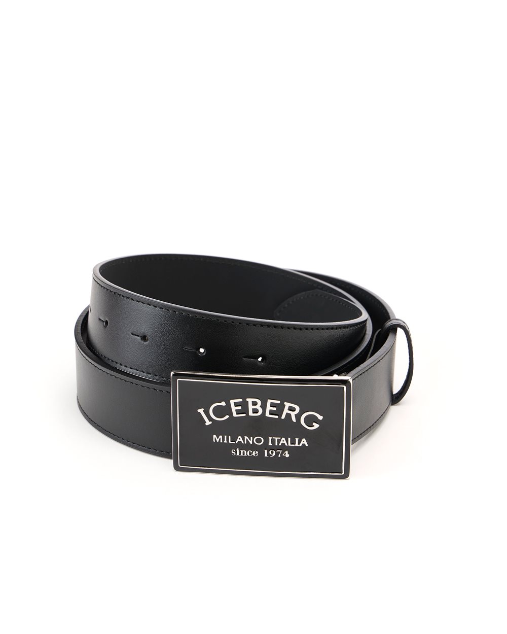 Black Carry Over nappa leather belt with shiny buckle Iceberg Milano Italia - Iceberg - Official Website