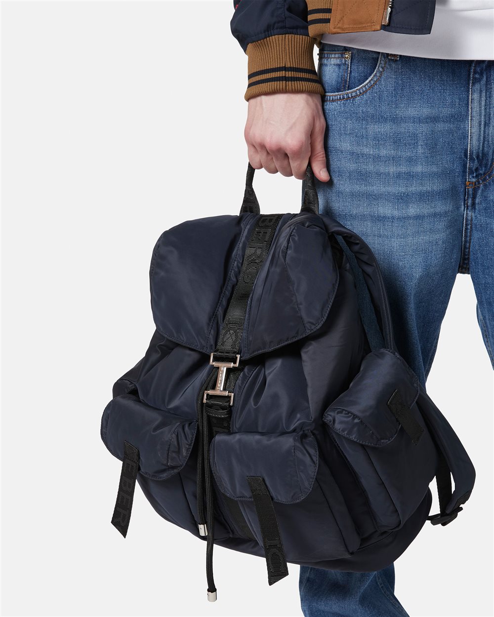 Blue soft nylon backpack with personalized details and Iceberg logo buckle - Iceberg - Official Website
