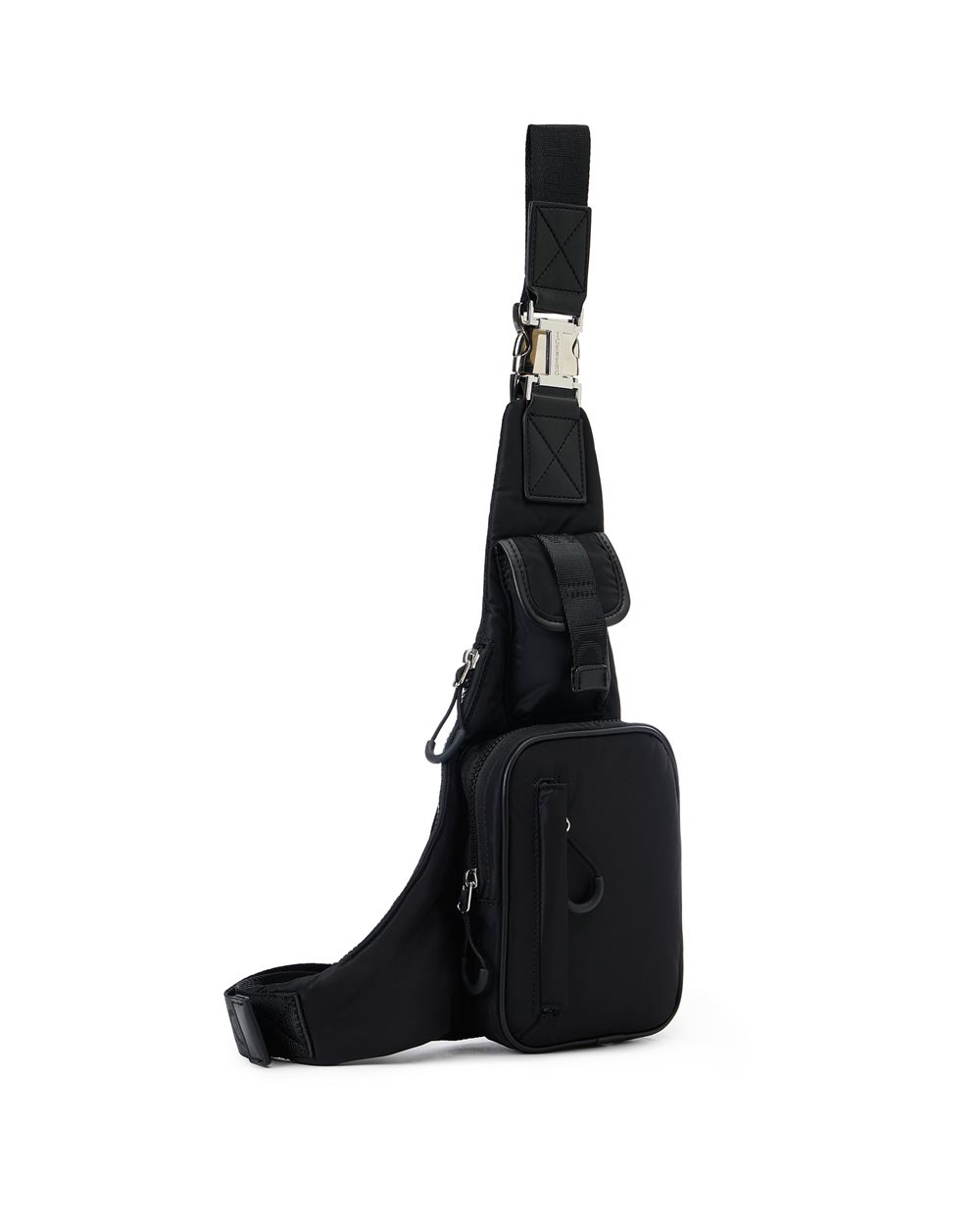 Black soft nylon shoulder bag with maxi pockets and personalized ribbons - Iceberg - Official Website