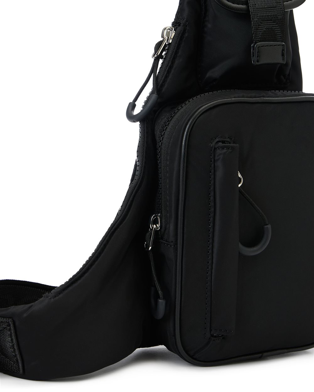 Black soft nylon shoulder bag with maxi pockets and personalized ribbons - Iceberg - Official Website