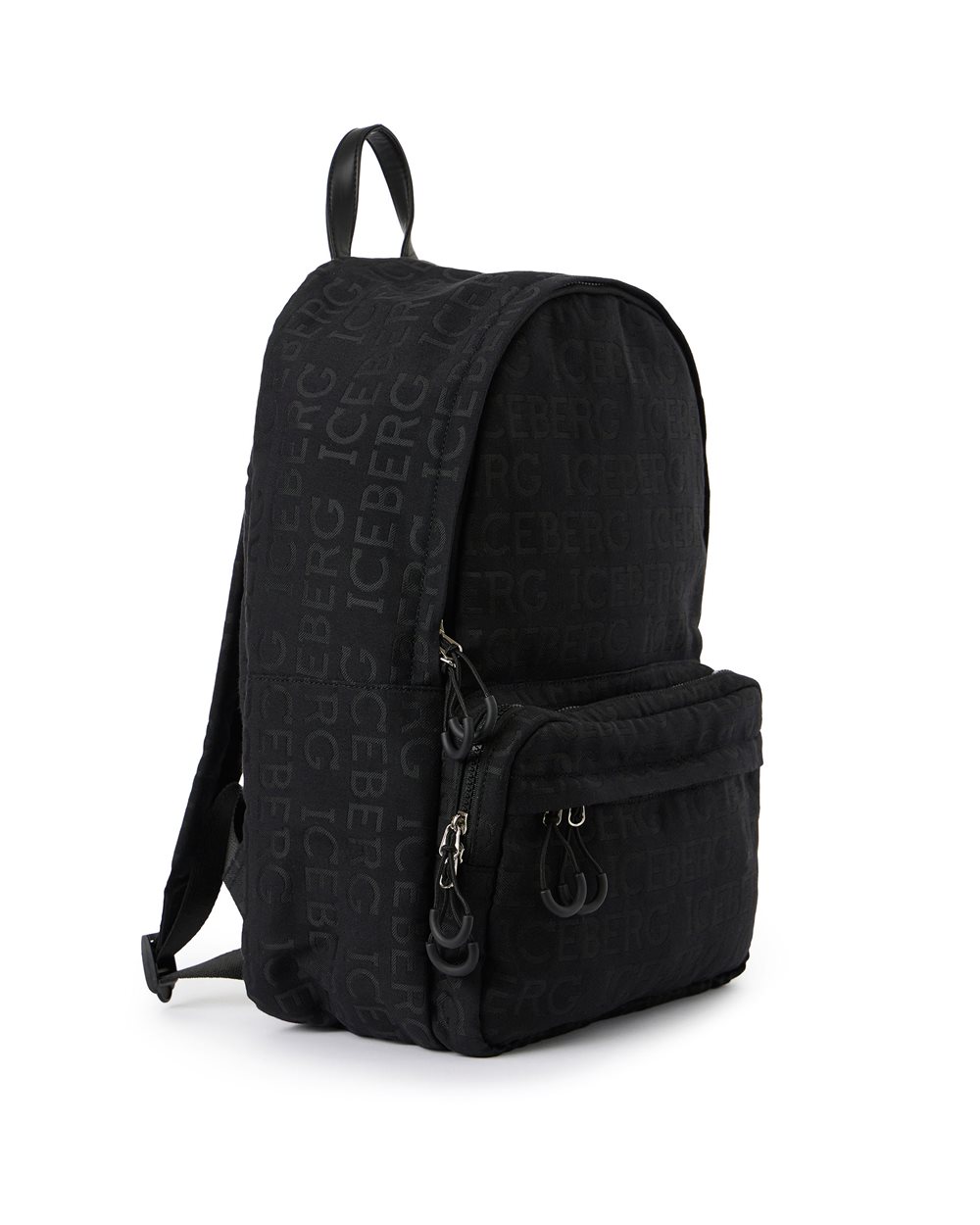Black carry-over backpack in allover jacquard fabric with Iceberg logo - Iceberg - Official Website