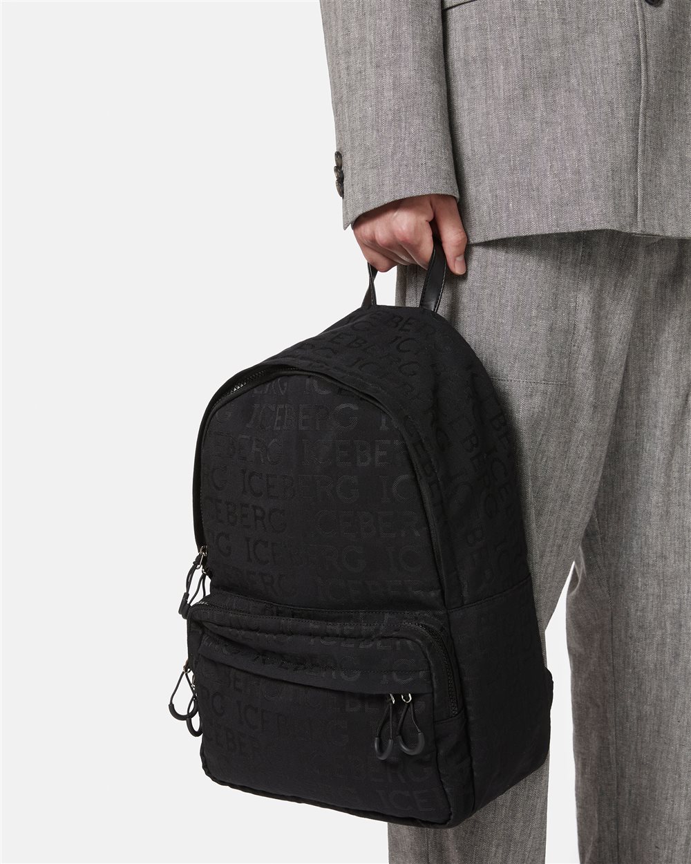 Black carry-over backpack in allover jacquard fabric with Iceberg logo - Iceberg - Official Website