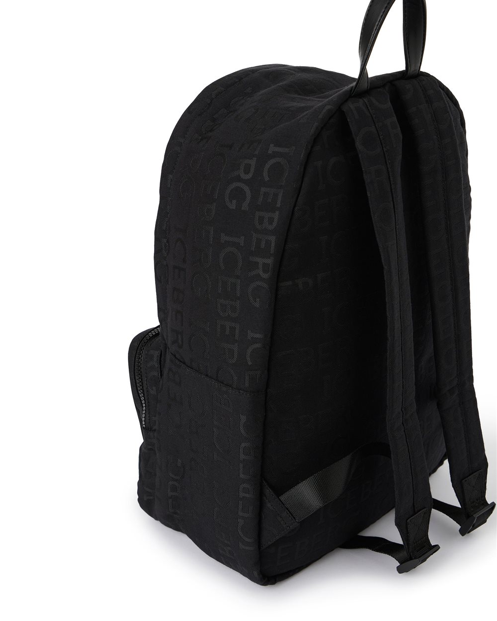 Black carry-over backpack in allover jacquard fabric with Iceberg logo - Iceberg - Official Website