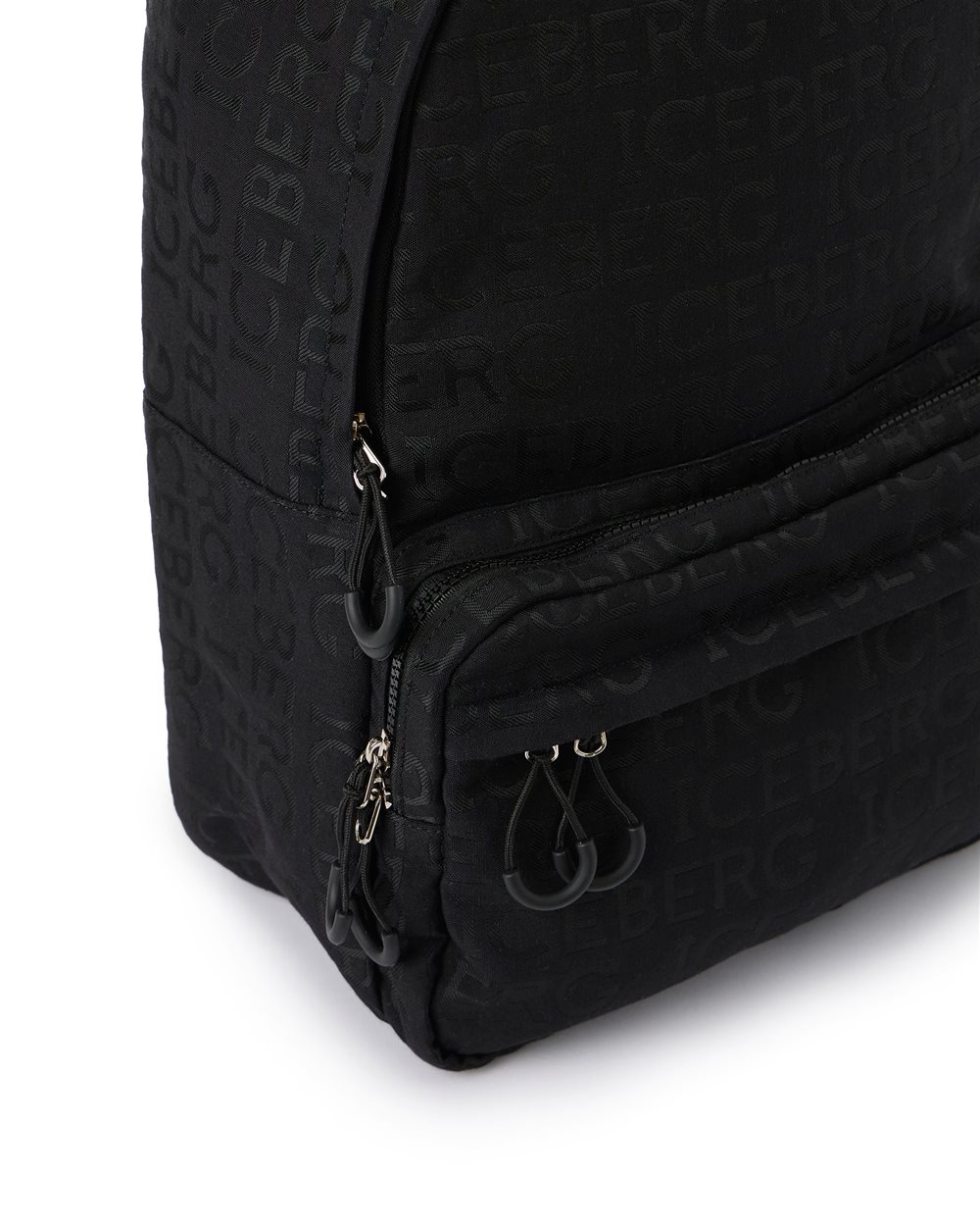 Black carry-over backpack in allover jacquard fabric with Iceberg logo - Iceberg - Official Website