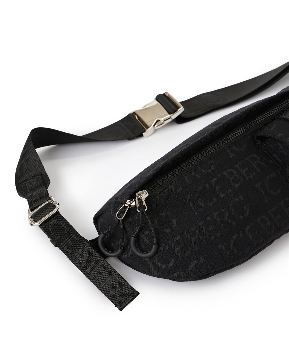 Black pouch in allover jacquard fabric with Iceberg logo - Iceberg - Official Website