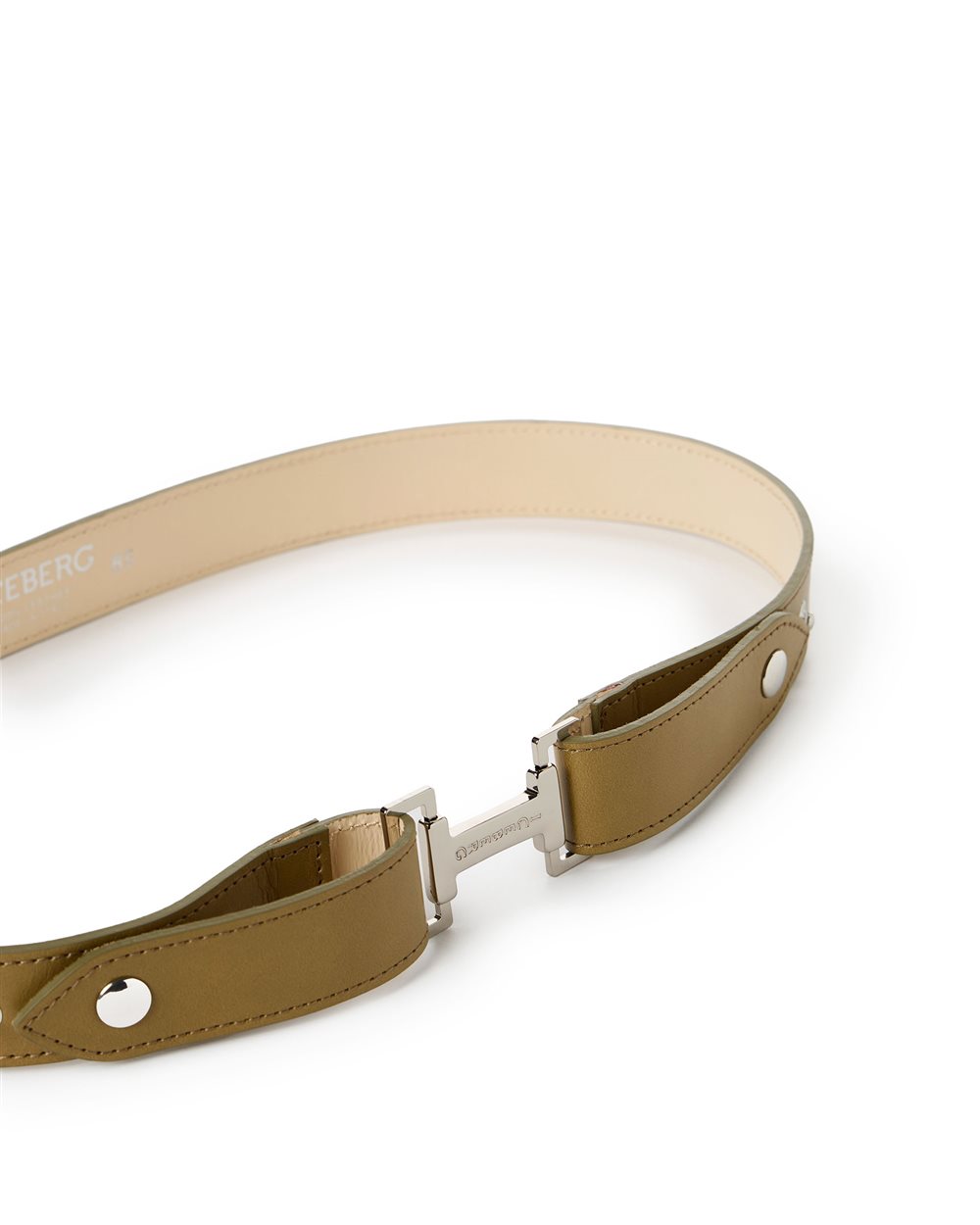 Mud-colored Alias leather belt with logo buckle I - Iceberg - Official Website