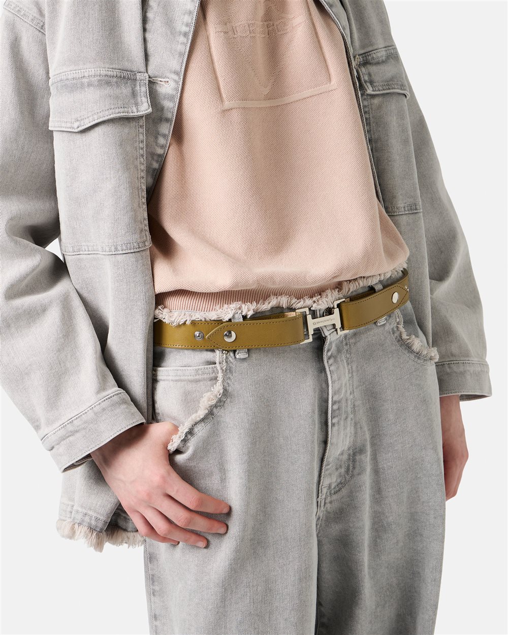 Mud-colored Alias leather belt with logo buckle I - Iceberg - Official Website