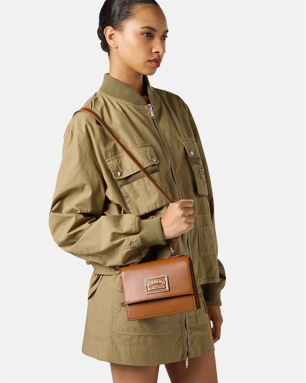 Mini top handle bag in coccio-colored Saffiano leather - Iceberg - Official Website