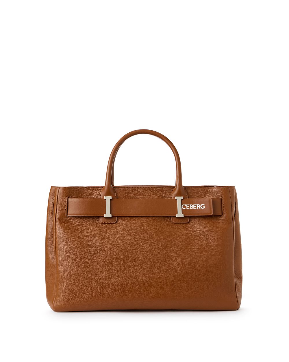 Willer leather maxi shopper bag in coccio color with smooth leather buckle and silver details - Iceberg - Official Website
