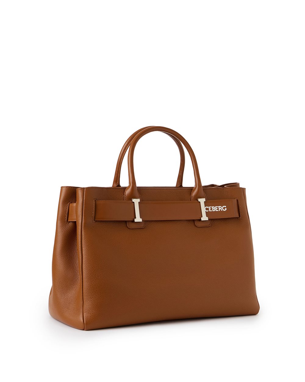 Willer leather maxi shopper bag in coccio color with smooth leather buckle and silver details - Iceberg - Official Website