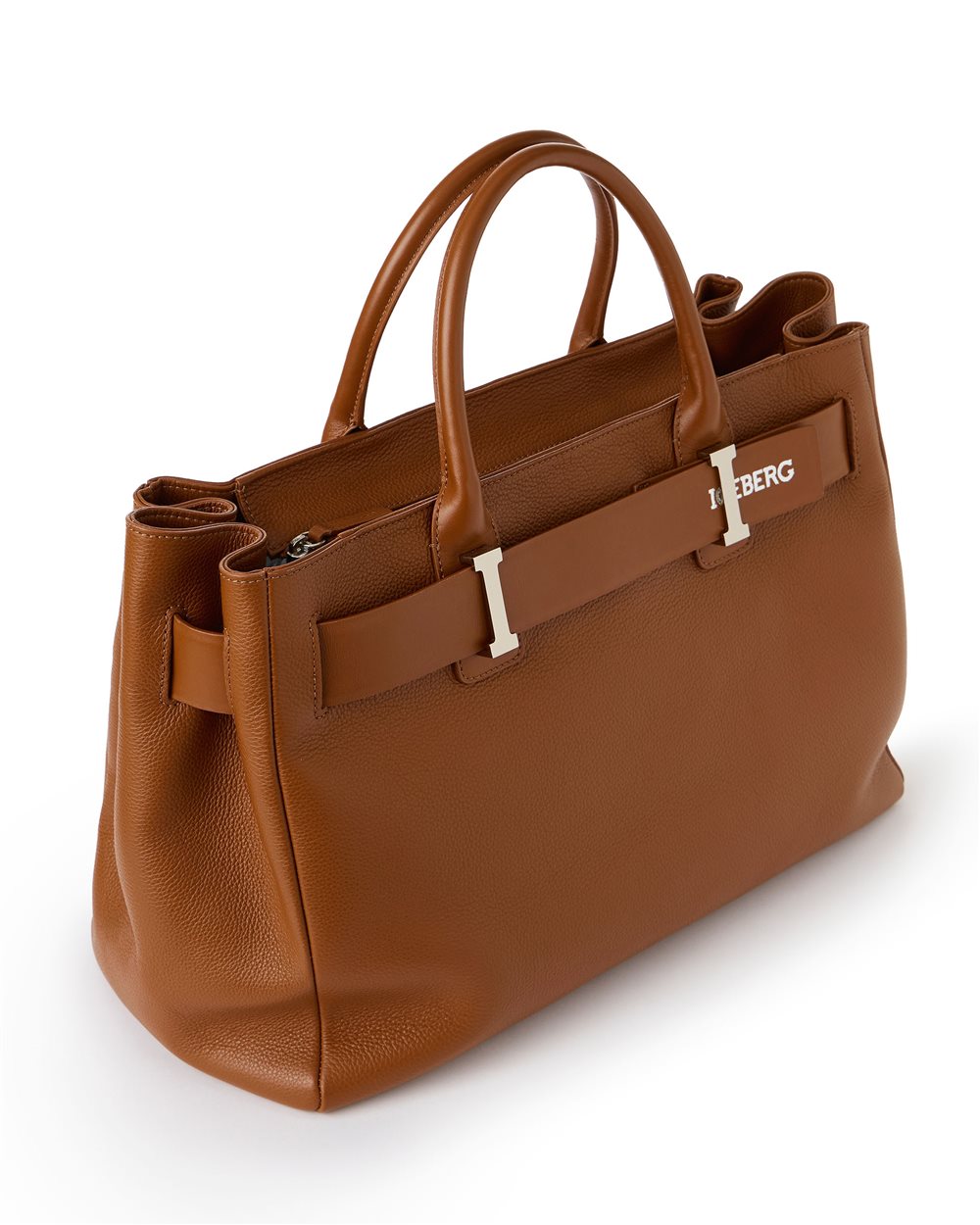 Willer leather maxi shopper bag in coccio color with smooth leather buckle and silver details - Iceberg - Official Website