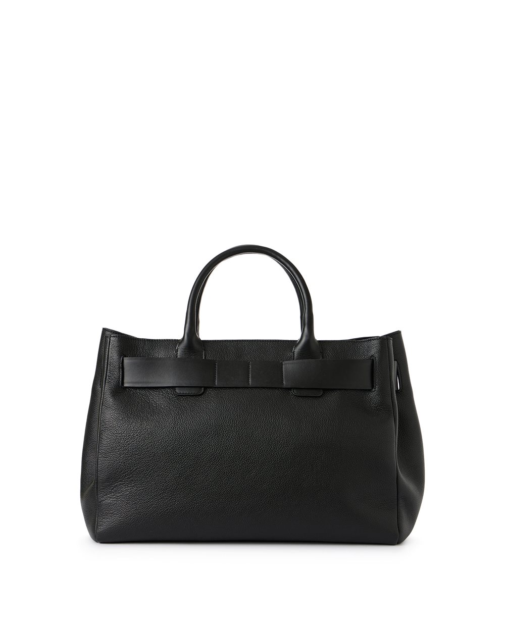 Maxi shopper bag in black Willer leather with smooth buckle and silver details - Iceberg - Official Website