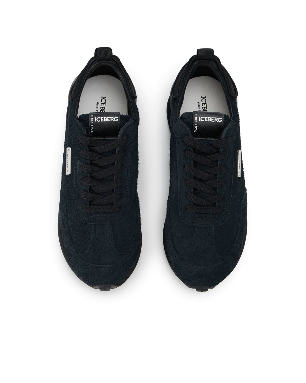 Black runner-inspired sneakers in leather and technical fabric by Iceberg - Iceberg - Official Website