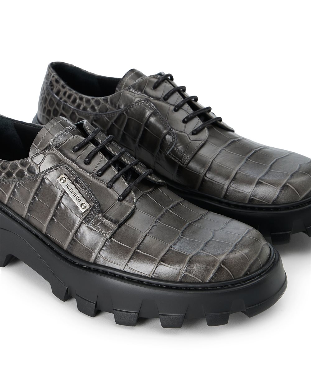 Iceberg gray calfskin lace-up shoes with chunky sole - Iceberg - Official Website