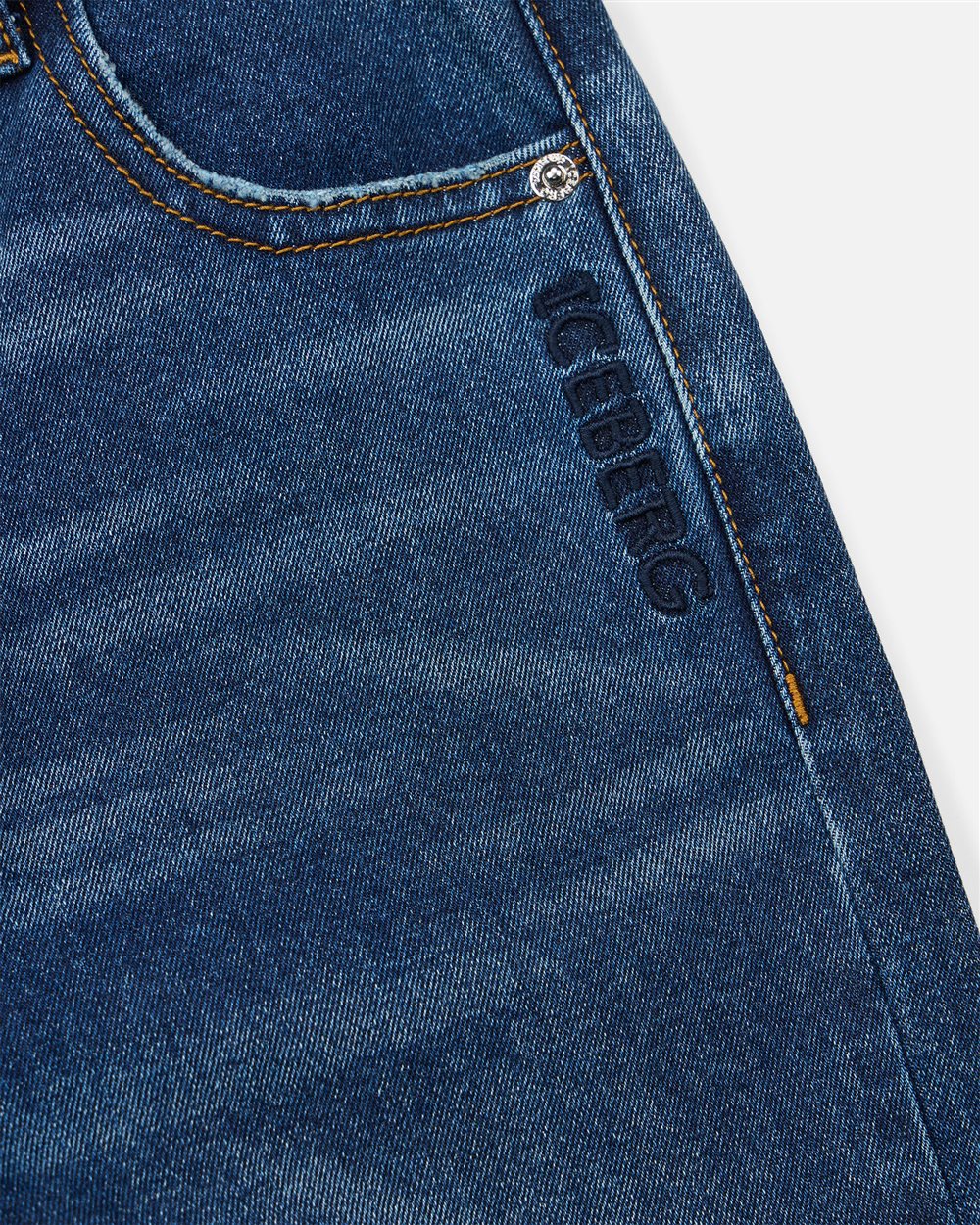 Indigo 5-pocket wide-leg jeans with cuffed ankles - Iceberg - Official Website